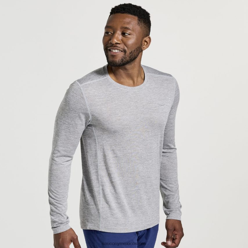Saucony cronómetro de manga larga hombres brezo gris claro P4B2Z0340