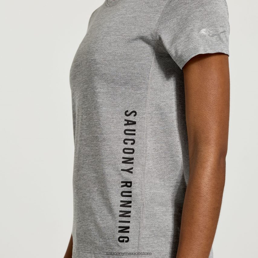 Saucony gráfico de cronómetro de manga corta mujer gráfico de brezo gris claro P4B2Z0736