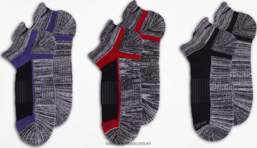 Saucony paquete de 3 pares de calcetines inferno no show tab hombres negro/gris surtido P4B2Z0477