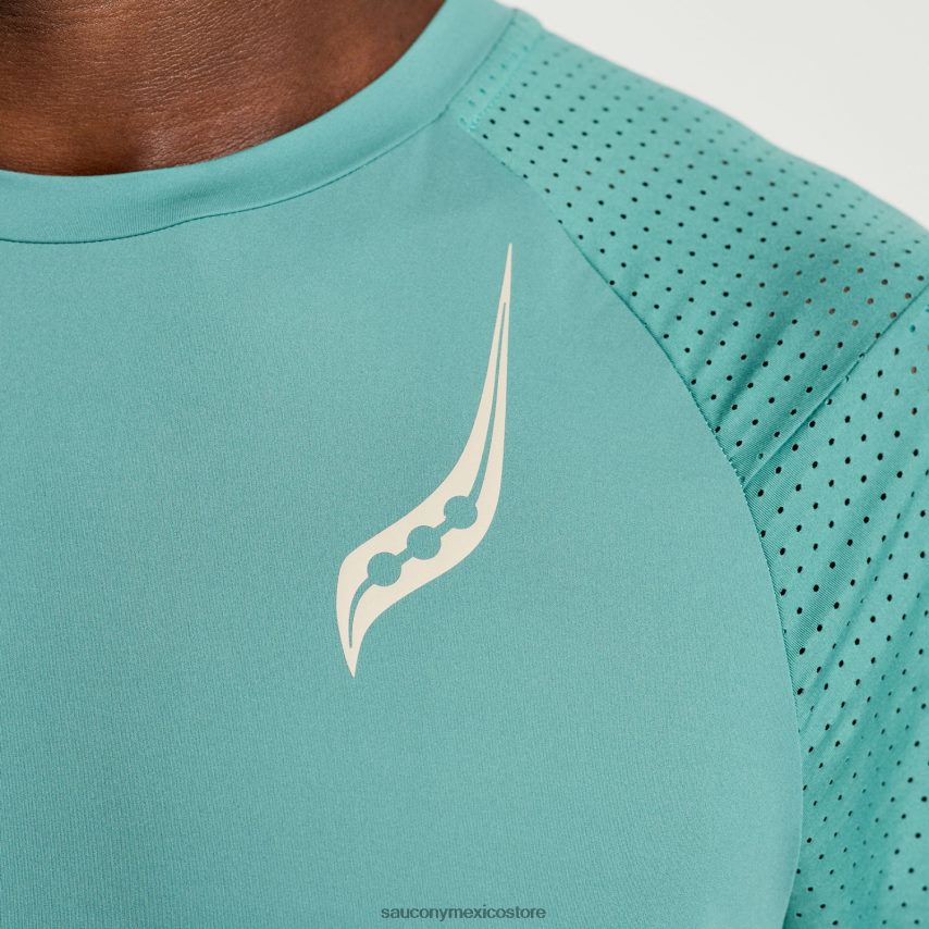 Saucony pináculo de manga corta hombres musgo P4B2Z0335