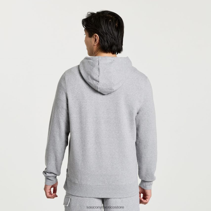 Saucony sudadera con capucha descansada hombres gráfico de brezo gris claro P4B2Z0386