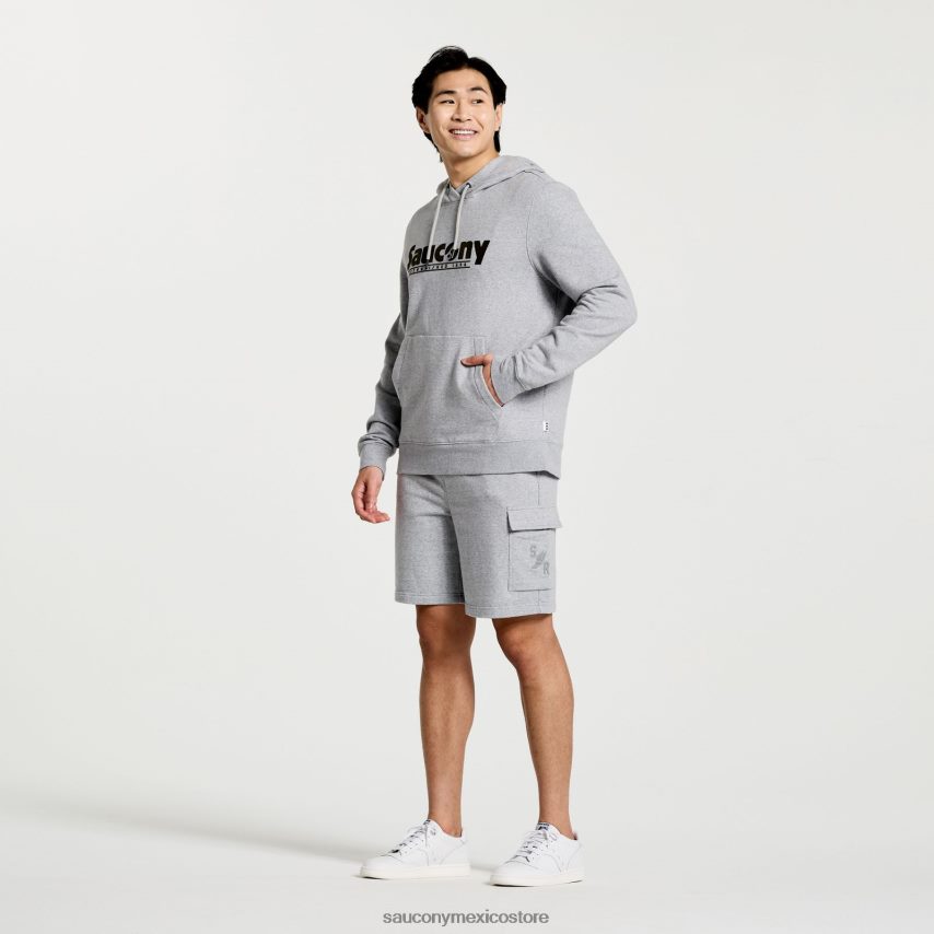 Saucony sudadera con capucha descansada hombres gráfico de brezo gris claro P4B2Z0386