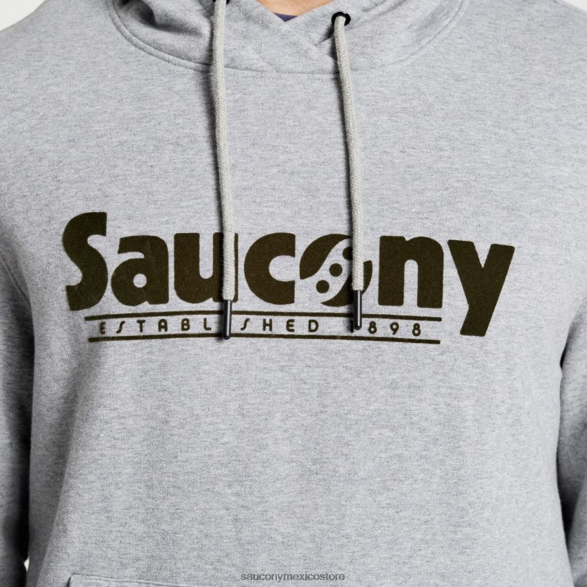 Saucony sudadera con capucha descansada hombres gráfico de brezo gris claro P4B2Z0386