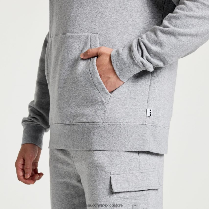 Saucony sudadera con capucha descansada hombres gráfico de brezo gris claro P4B2Z0386
