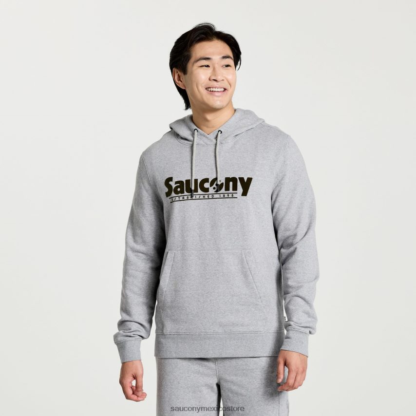 Saucony sudadera con capucha descansada hombres gráfico de brezo gris claro P4B2Z0386